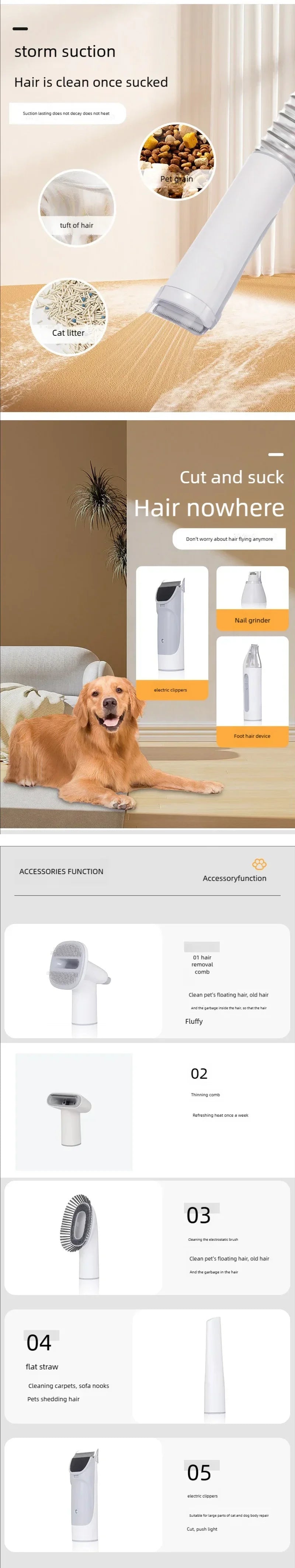 Pet Grooming Kit with 4 Clip Combs, 2.5L Vacuum, and 5 Shedding Tools for Dogs