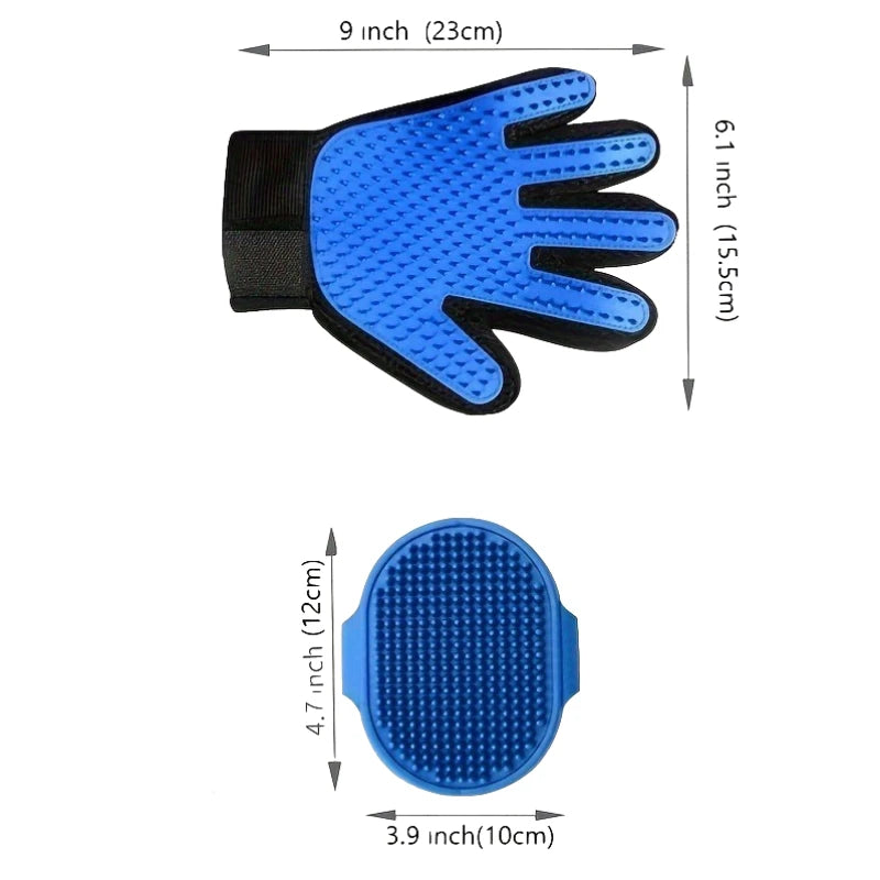 2Pcs Pet Grooming Kit – De-Shedding Brush & Bath Cleaning Glove for Dogs, Cats, and Rabbits