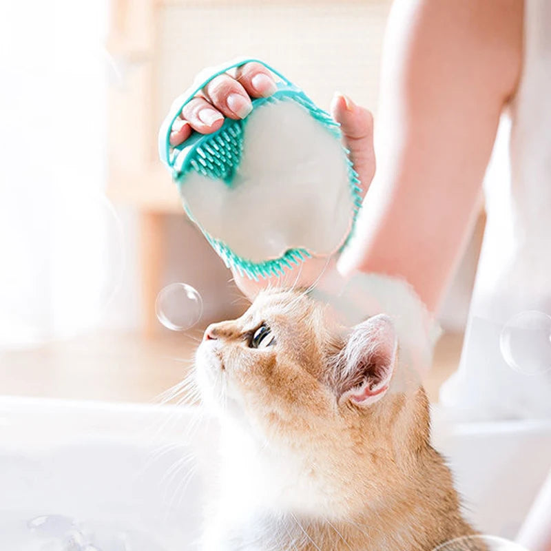 Soft Silicone Pet Bath Brush – Massager & Shampoo Dispenser for Dogs & Cats