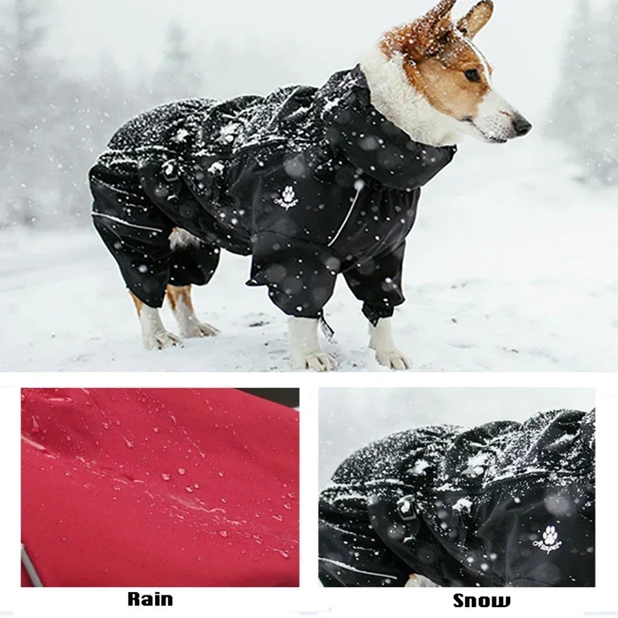 Dog Winter Coat Waterproof Reflective Jacket – Warm Outdoor Raincoat Jumpsuit for Medium & Large Dogs