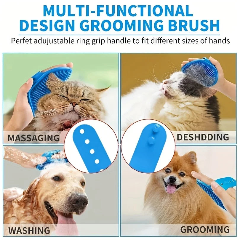 2Pcs Pet Grooming Kit – De-Shedding Brush & Bath Cleaning Glove for Dogs, Cats, and Rabbits