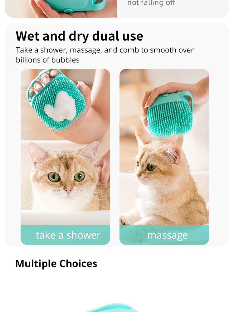 Soft Silicone Pet Bath Brush – Massager & Shampoo Dispenser for Dogs & Cats