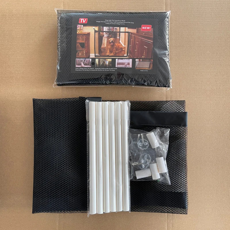 Dog Gate for Stairs - Pet House Screen Door with 4 Hooks, Indoor Safety Fence Barrier, Stairway Pet Gate for Dogs Cats