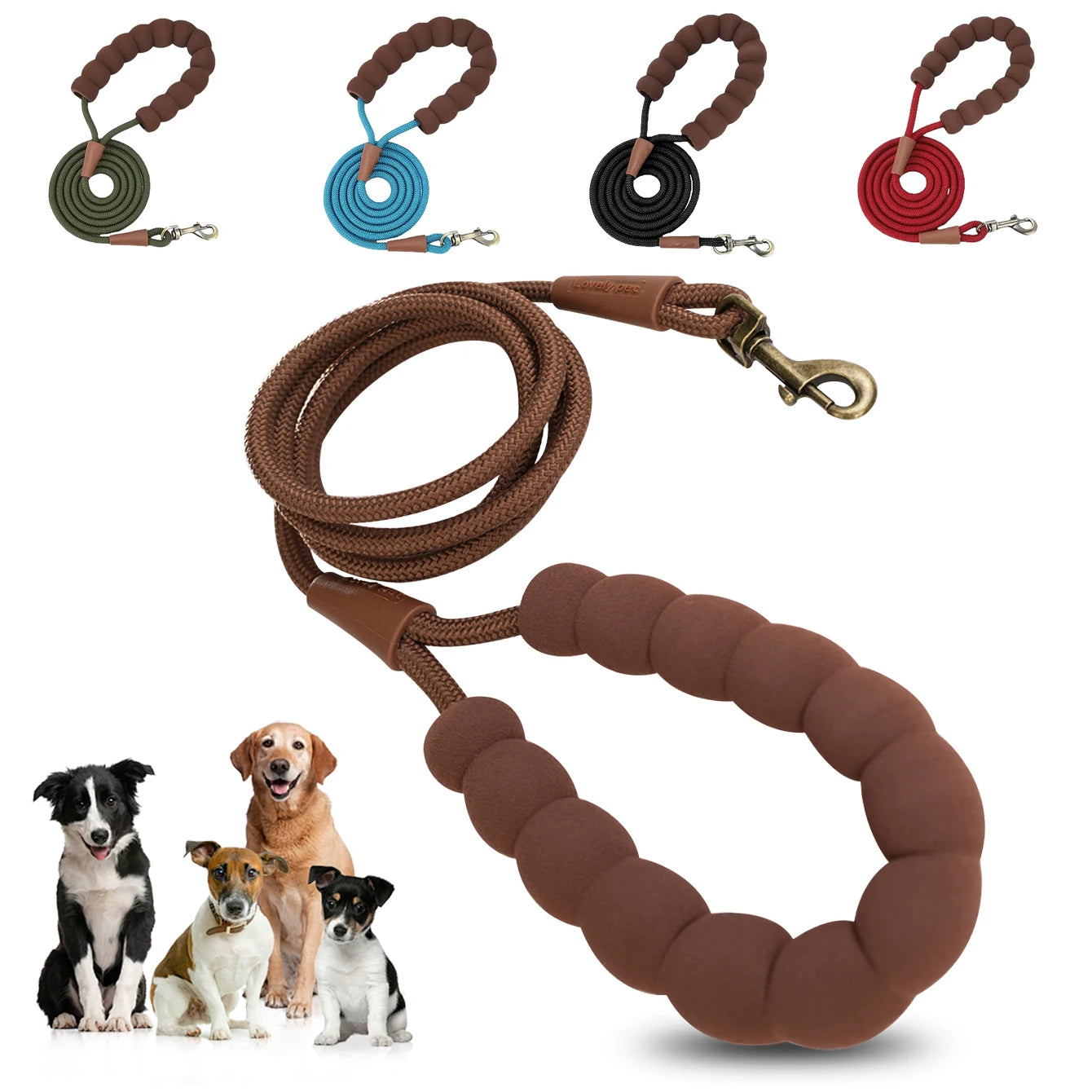 LL039--pet dog leash, 1.5-meter high density rope, soft handle, alloy buckle.