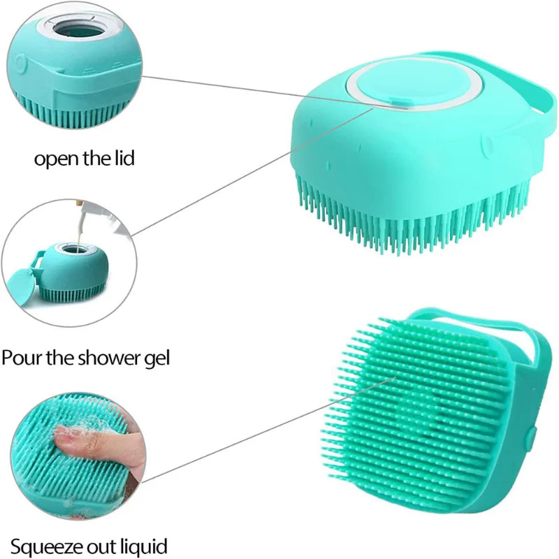 Soft Silicone Pet Bath Brush – Massager & Shampoo Dispenser for Dogs & Cats