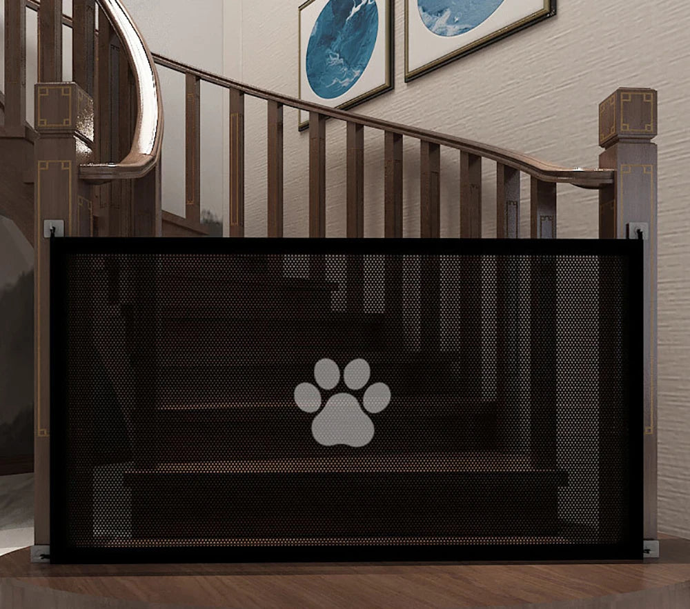 Dog Gate for Stairs - Pet House Screen Door with 4 Hooks, Indoor Safety Fence Barrier, Stairway Pet Gate for Dogs Cats