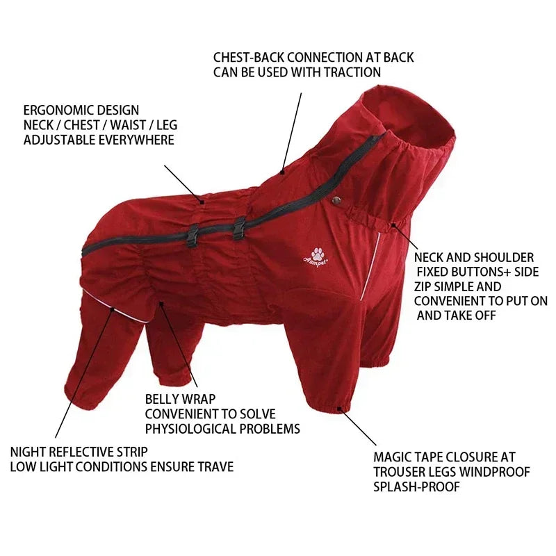 Dog Winter Coat Waterproof Reflective Jacket – Warm Outdoor Raincoat Jumpsuit for Medium & Large Dogs