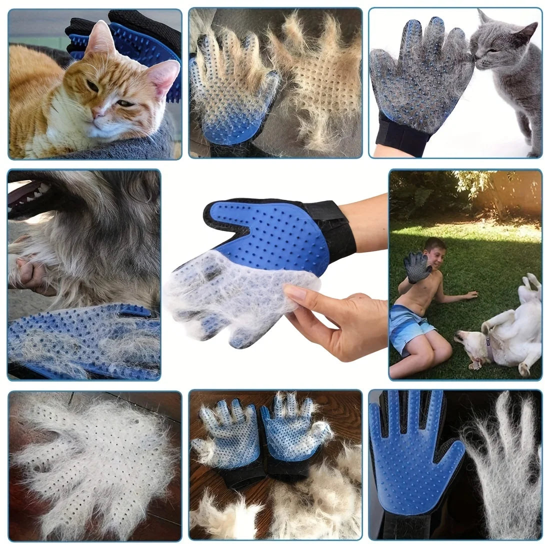 2Pcs Pet Grooming Kit – De-Shedding Brush & Bath Cleaning Glove for Dogs, Cats, and Rabbits